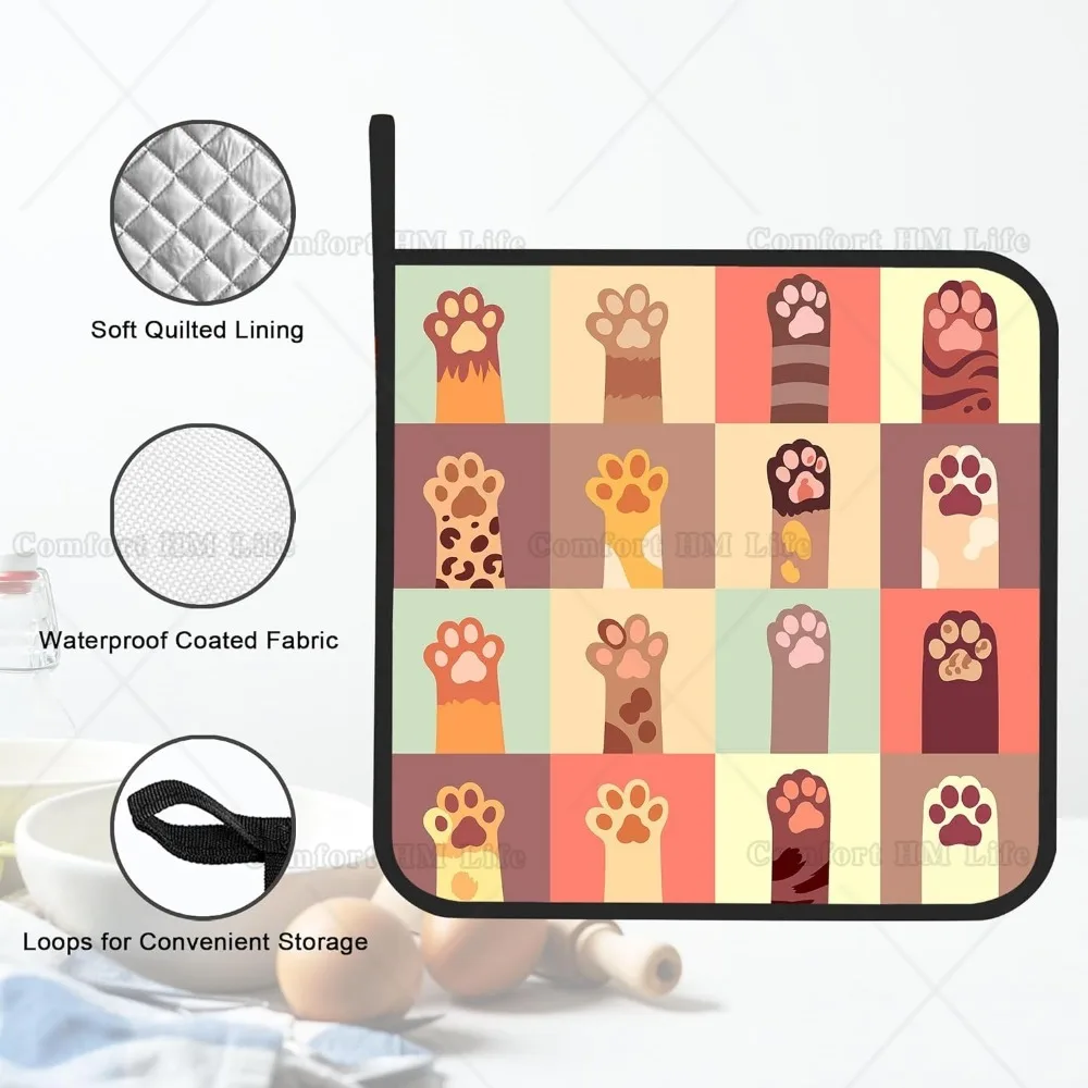Cute Cat Paw Pot Holder Set of 2 Kitchen Heat Resistant Potholder for BBQ Cooking Baking Food Hot Pat for Women Men Kitchen Wear