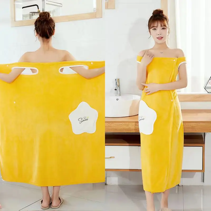 Cartoon Coral Velvet Bath Towel Set Soapy Quick-Dry Towel Adult Strap Household Bath Dresses Bathroom Accessories