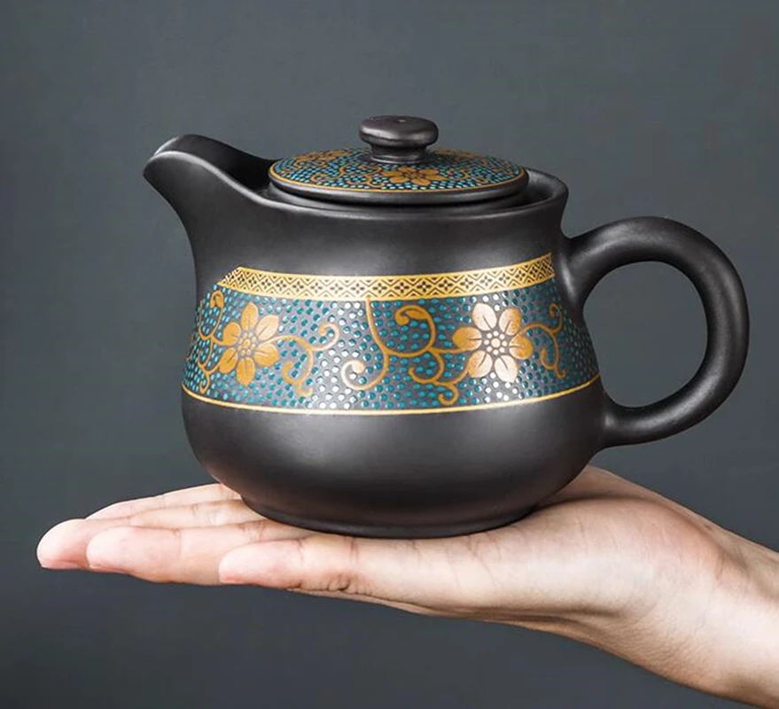YixingClayTeapotChineseStyleRetroTeapotGildedHouseholdSimple