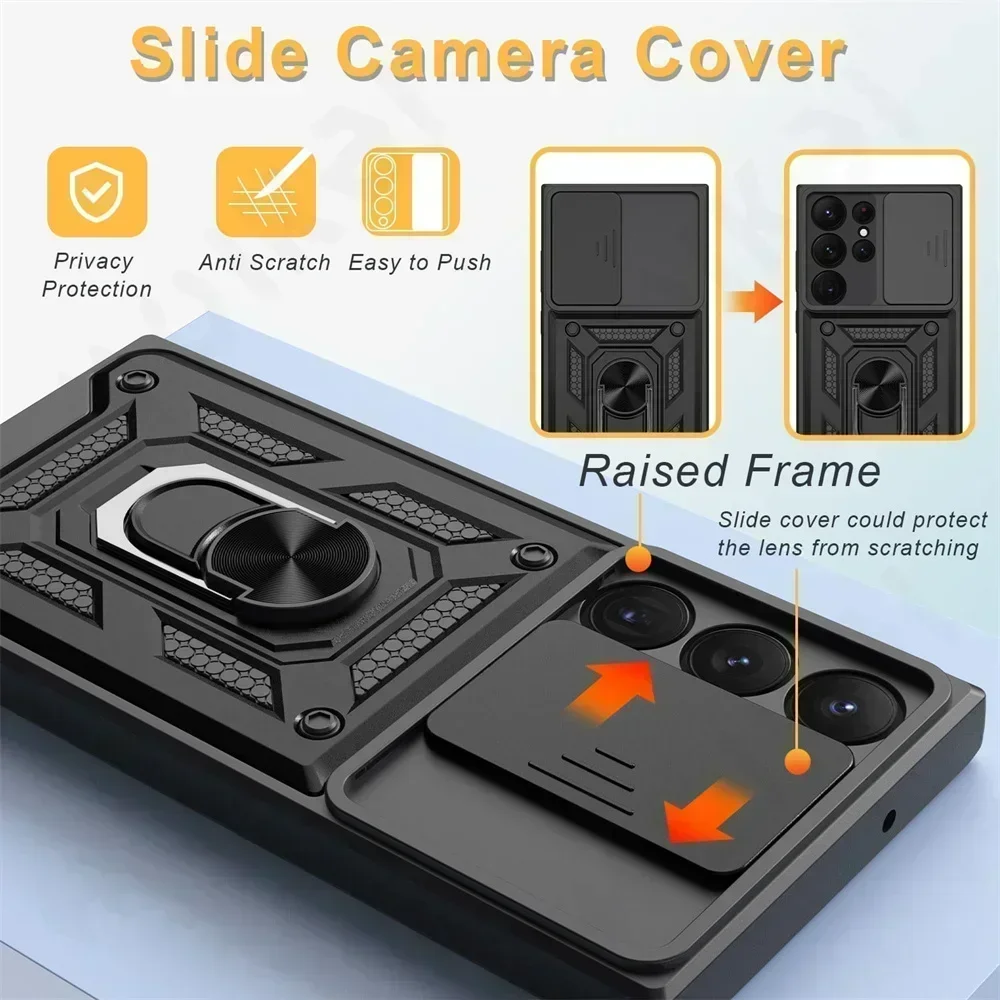 All-in-One Camera Lens Protector Phone Case with Rotating Ring Stand and Armor Cover