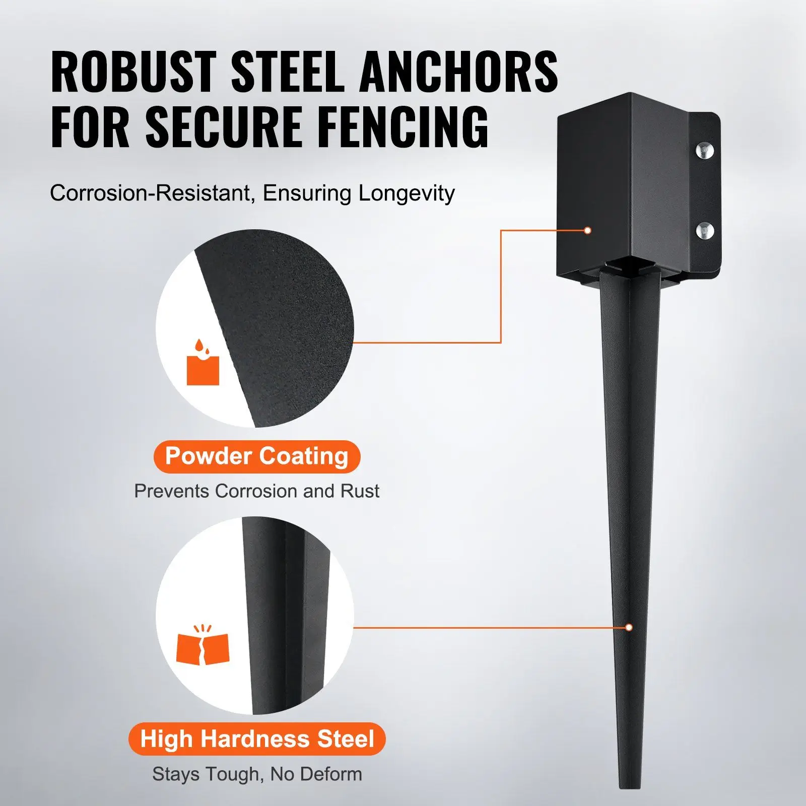 Fence Post Anchor Ground Spike, 4 Pack 24 x 4 x Inches Outer Diameter (Inner Diameter 3.5 x3.5 Inches), Metal Black Powder Co
