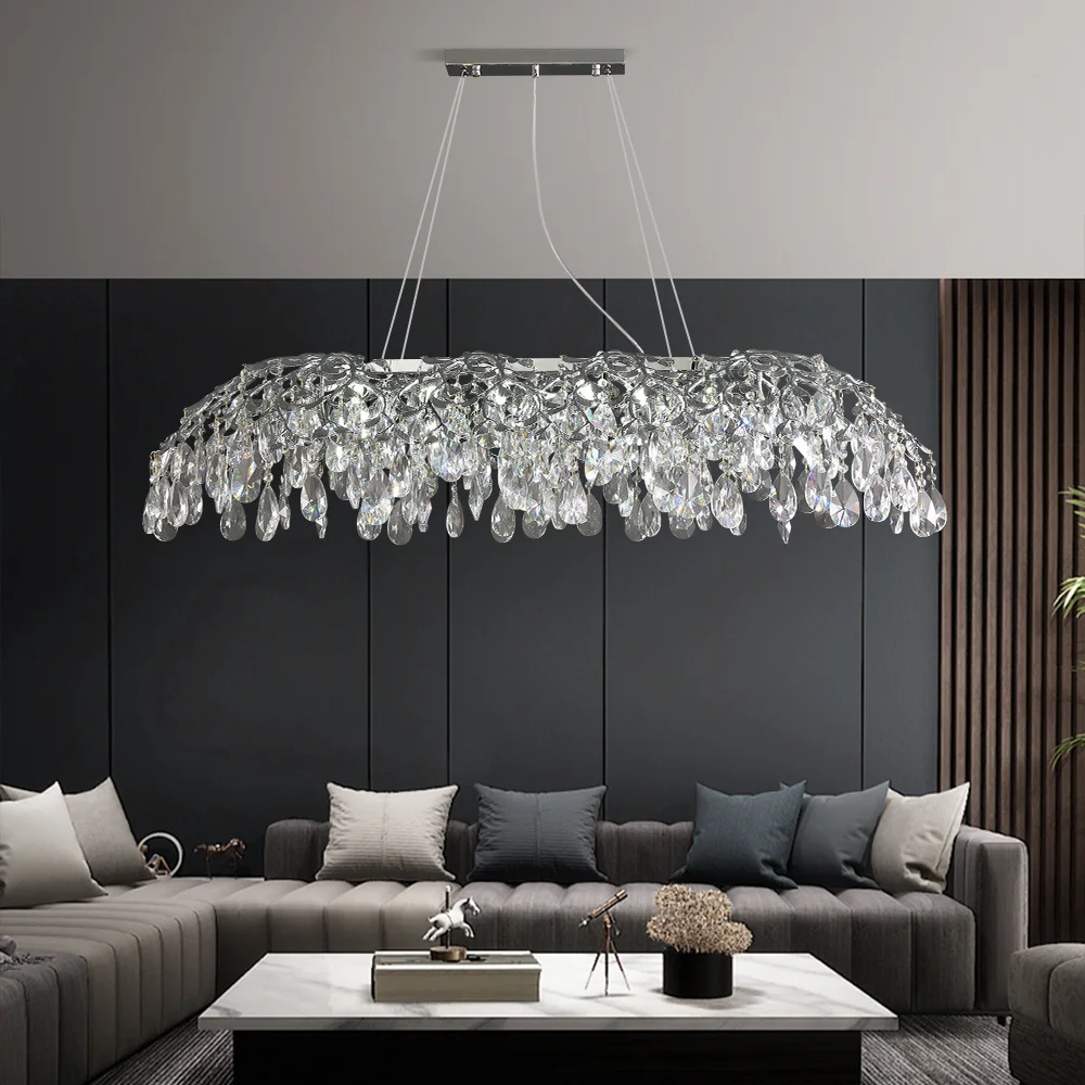 Description Picture 6 of itemModern Chrome Crystal Chandeliers For Living Room Dining Room Kitchen Table Bedroom Silver Crystal Ceiling Chandelier Lighting