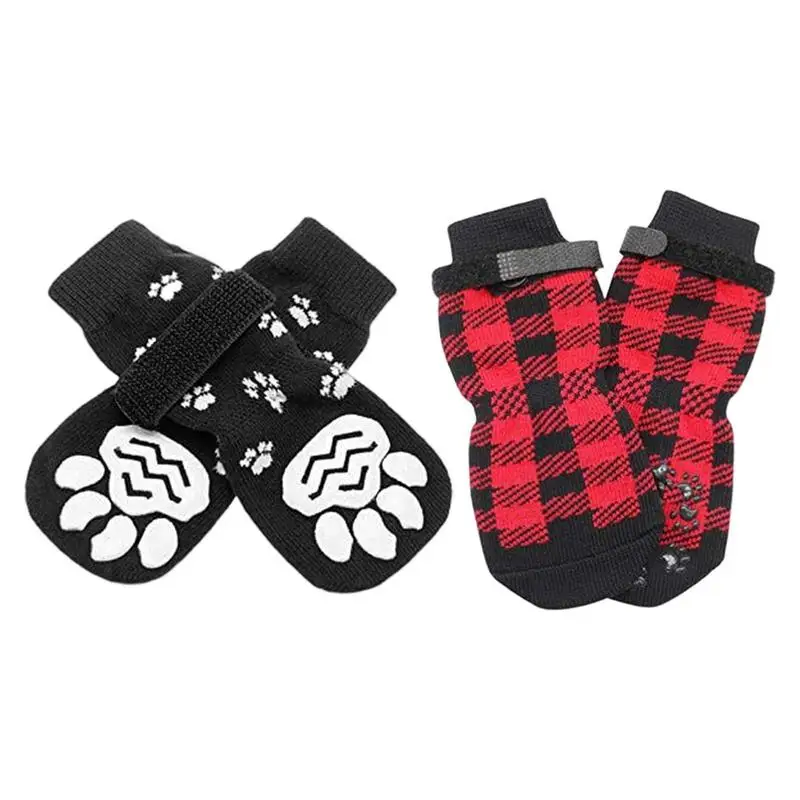 Dog Socks for Hot Pavement & Hardwood Floors, Anti-Slip Dog Paw Protector,  Dog Grip Socks Breathable Doggie Boots with Rubber Sole & Fix Straps, Pet