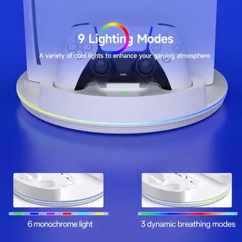 NEWDERY PS5 Charging Station for PlayStation 5/PS5 Slim/ PS5 Pro Disc & Digital Version Controllers With Adjustable RGB Light 4