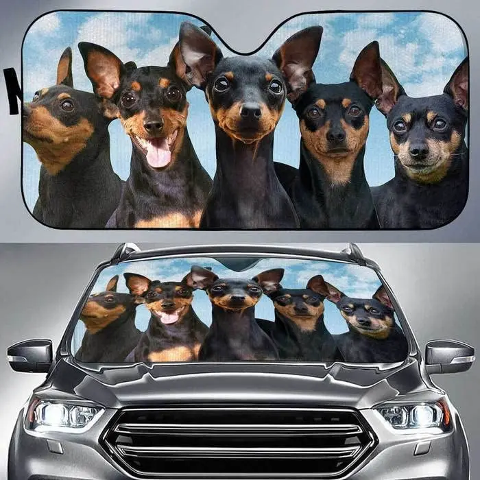 

Miniature Pinscher Dogs Blue Sky Pattern Car Sunshade Sun Visor, Miniature Pinscher Owner Window Sunshade