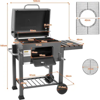 Griglia a carbone, affumicatore per barbecue con manico e tavolo pieghevole, perfetta per patio esterno, giardino e cortile, grigliate da campeggio nere 1