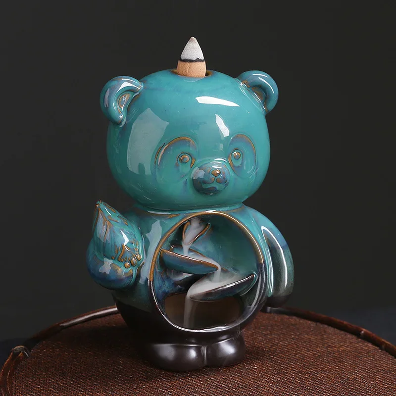 작은 곰 세라믹 향로, 수공예 향 거치대, 역류 향 버너, 행운의 홈 장식, 데스크탑 장식, 1pc