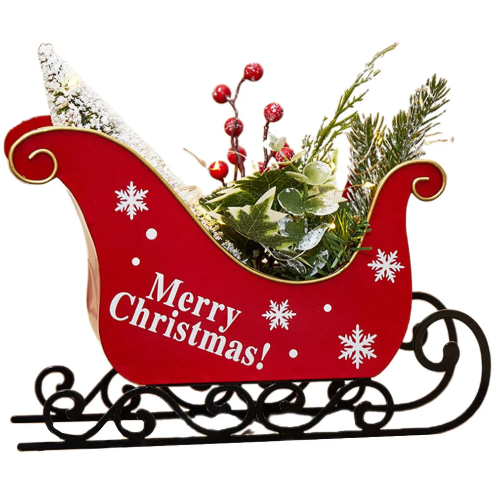 

Metal Christmas Sleigh Centerpieces Xmas Sleigh with Simulation Plant Christmas Decor for Table Top Holiday Home Decorations