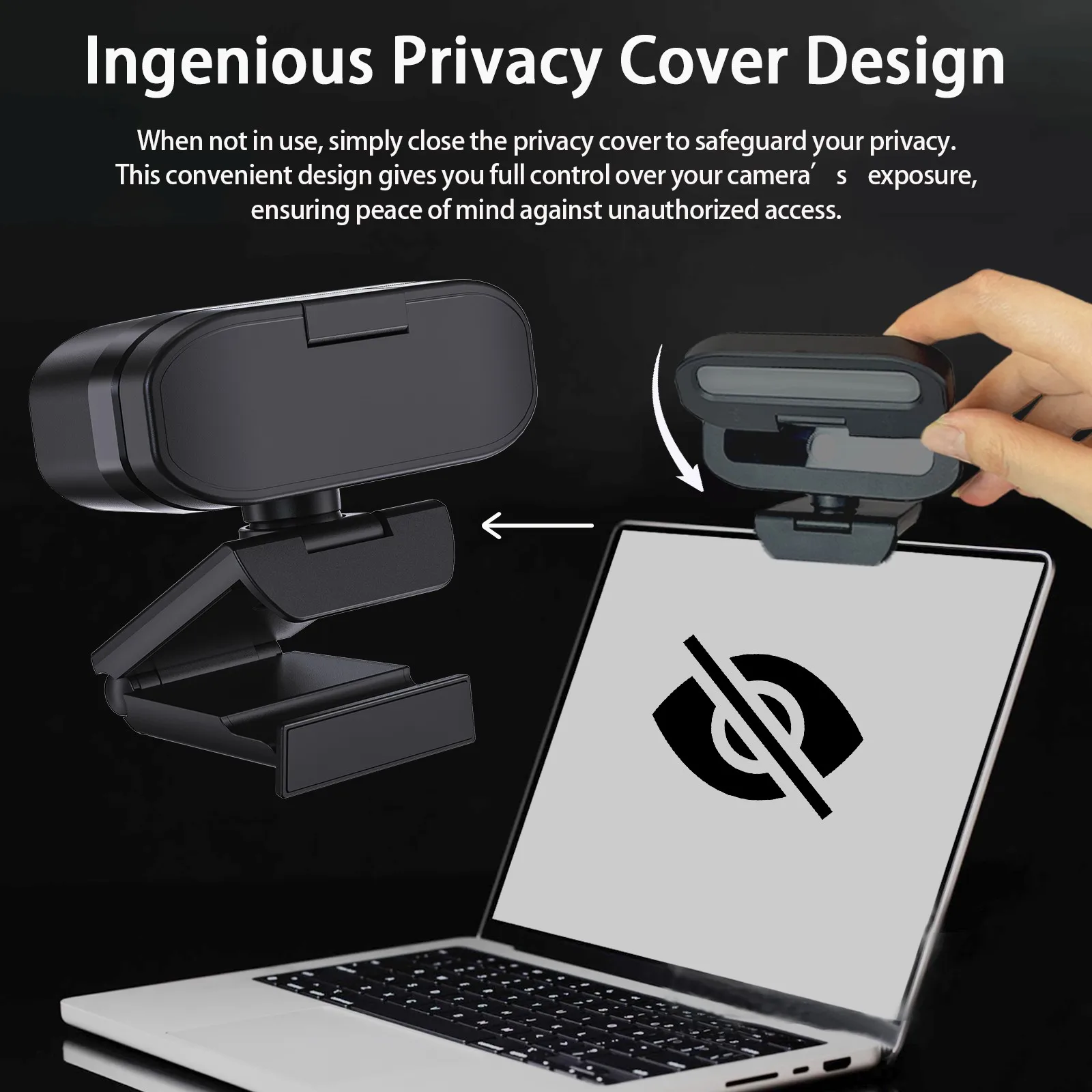 PC Webcam EXHQDR B09-4K 4K Webcam with Privacy Shutter & Fill Light, USB Plug&Play, 1.5M Cable & Type-C Adapter, Flexible Mount