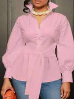 Plus Size 1XL-5XL Fashion Women‘s Solid Color Lapel Collar Blouse Ladies Casual Elegant Chic Top Long Sleeves Shirt - Image 5