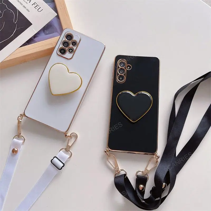 Elegant Love Heart Holder Crossbody Lanyard Case in Plating Finish