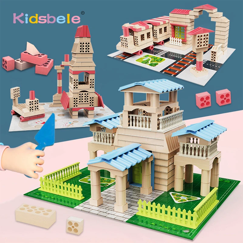 

Building Blocks Model Set Reusable Simulation Cement Educational Toy Creative Train Architecture Pile Up Brick DIY Model Kid Toy