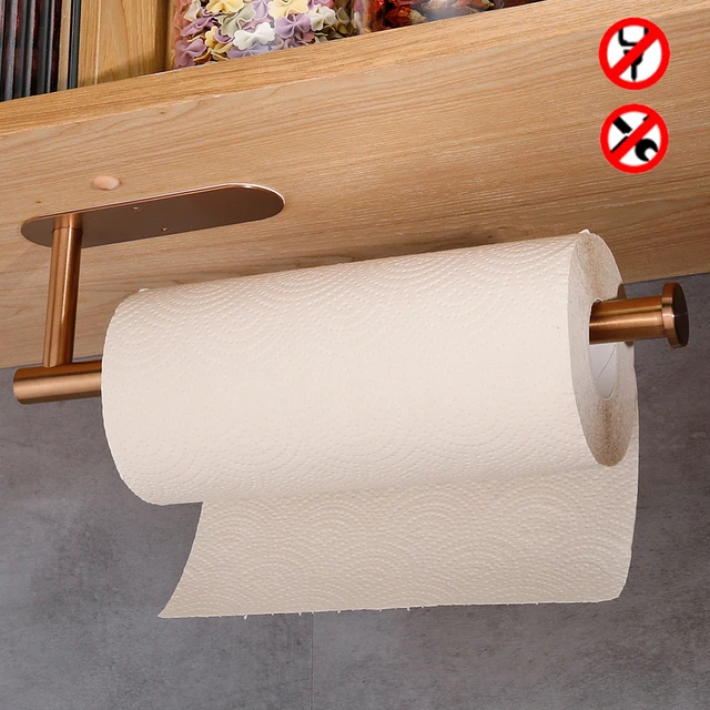 Adhesive Toilet Paper Holder 304 Stainless Steel Brushed Gold Paper Towel Roll  Rack Black Bathroom Kitchen Long Tissue Hanger in 2023