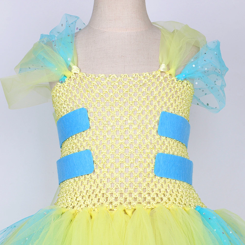 Flounder Fish Tutu Dress For Girls Birthday Outfit Carnival Halloween Costumes For Kids Toddler Twinkle Yellow Princess Dresses