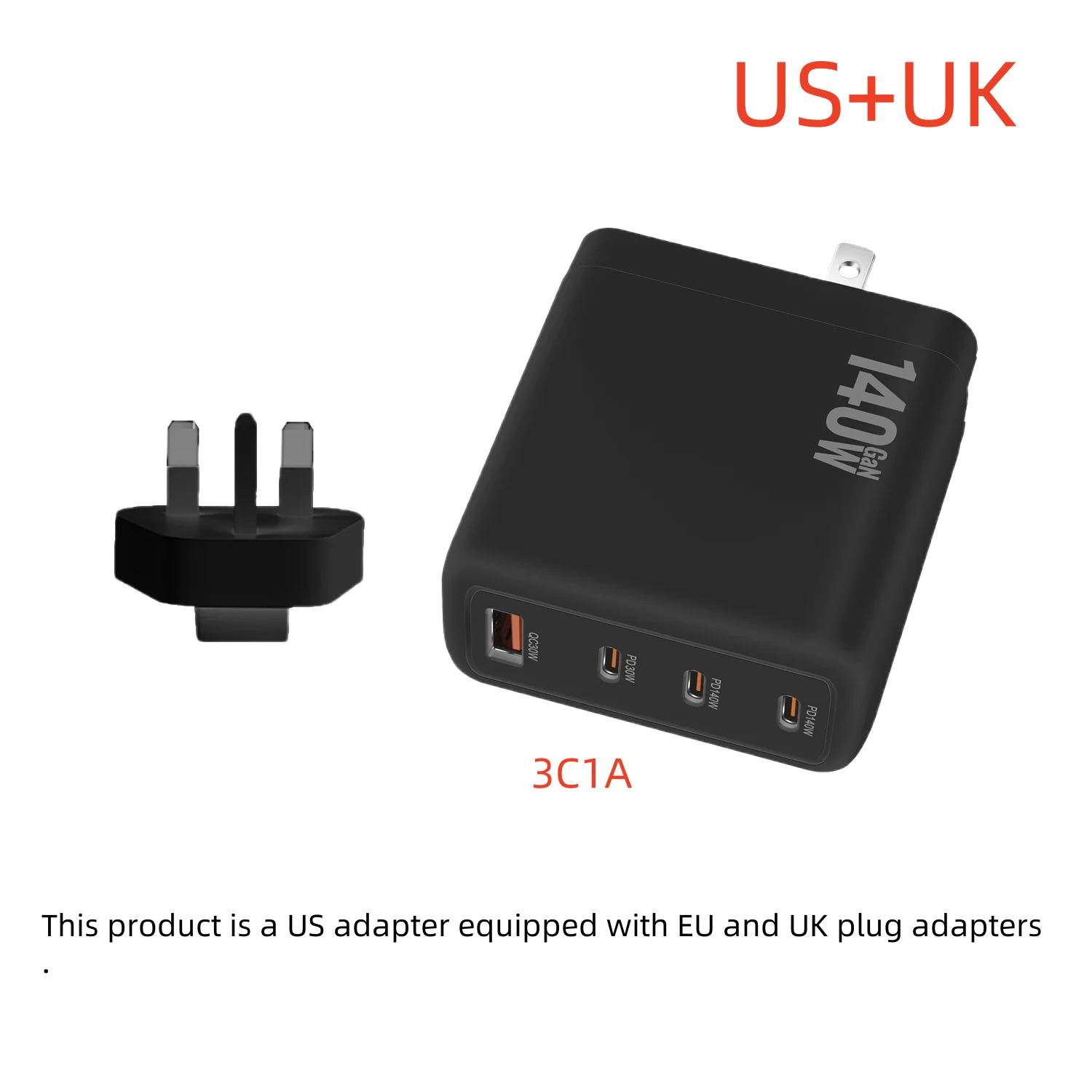 ตัวเลือกสินค้า หัวชาร์จ GaN 140W ชาร์จเร็ว 3 พอร์ต PD3.1 ขนาดเล็ก พกพาสะดวก