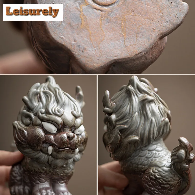 Old Rock Mud Fortune Kirin Tea Pet Retro Tea Spirit Tea Figurine Play Toys Tea Statue Ornaments Can Be Raised Craftsmanship Gift