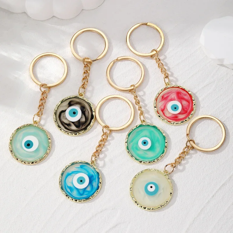

Enamel Irregular Round Evil Eyes Keychain Keyring Women Unique Transparent Colored Turkey Lucky Blue Eye Bag Car Box Accessories