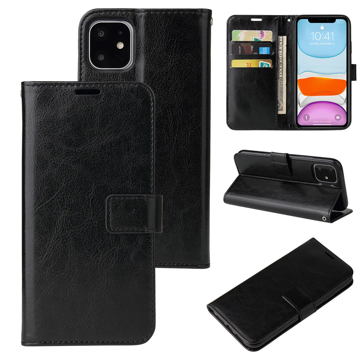 

For Iphone 15 Pro Leather Phone Case For iPhone 14 13 12 Mini 11 Pro Max X XR XS Max 7 8 Plus SE Stand Flip Wallet Cases