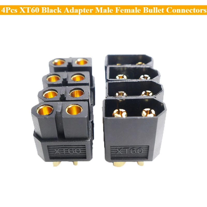 อะแดปเตอร์ XT60 สีดำ 4 ชิ้น ตัวผู้ ตัวเมีย หัวต่อแบบกระสุน สำหรับแบตเตอรี่ลิโพ RC ตัวเชื่อมต่อไฟฟ้ากันน้ำ สายไฟ DIY 1
