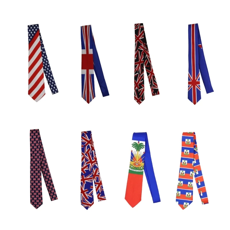 

Mens Women American British Haiti Print Necktie Patriotics Patterned Polyester Neck Tie for Formal Party Business Suit