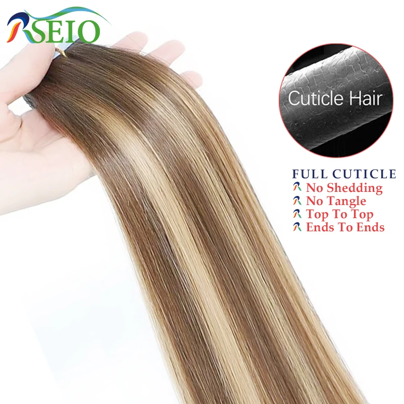Straight Tape In Human Hair Extensions 16"-24" Black Brown Blonde Invisible Tape In for Salon Real Natural Hair Extension