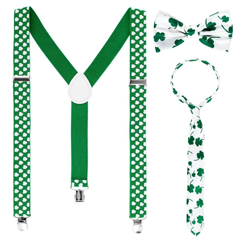 

Saint Patric's Day Accessories Kit Shamrock Bow-Knot Suspender Bow Tie For Party Decor