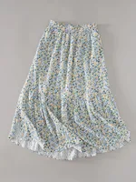 Women Skirt 2024 Summer New Fashion Temperament Gentle Vintage A-line Side Slit Skirt Slim Versatile Waist 1