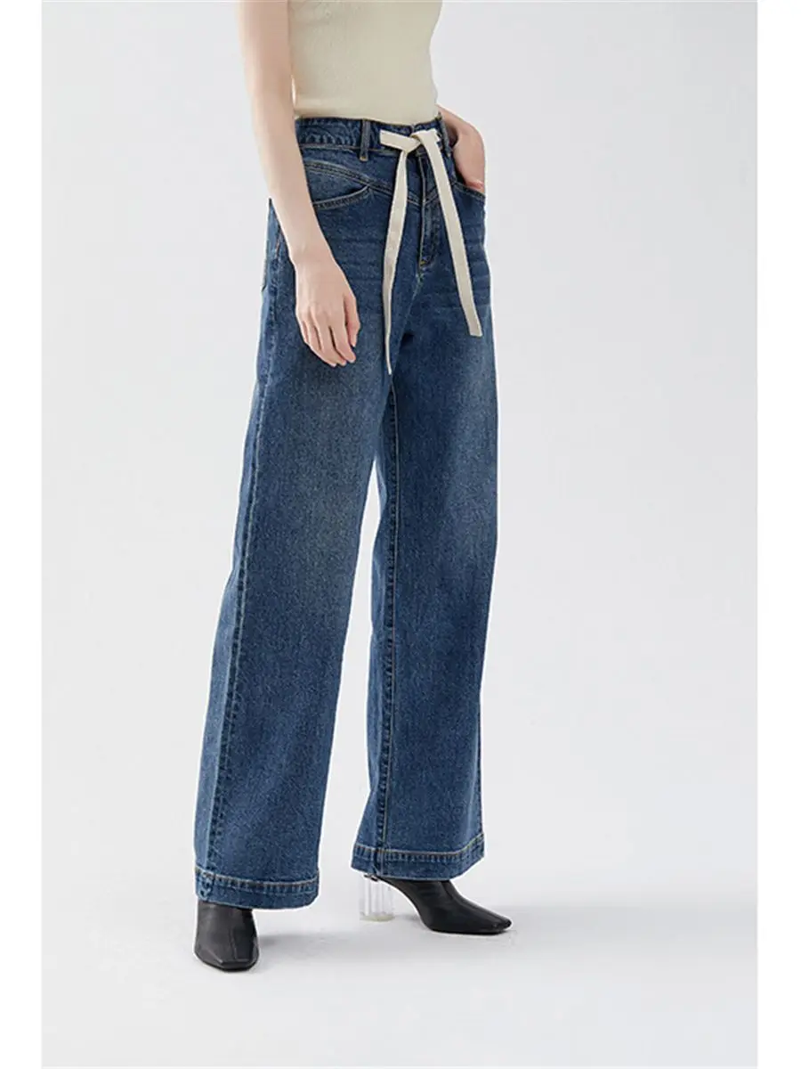 

High Waist Stretch Jeans Women Elegant Wide Leg Mop Denim Pants Female 2023 New Trousers 2 Colors