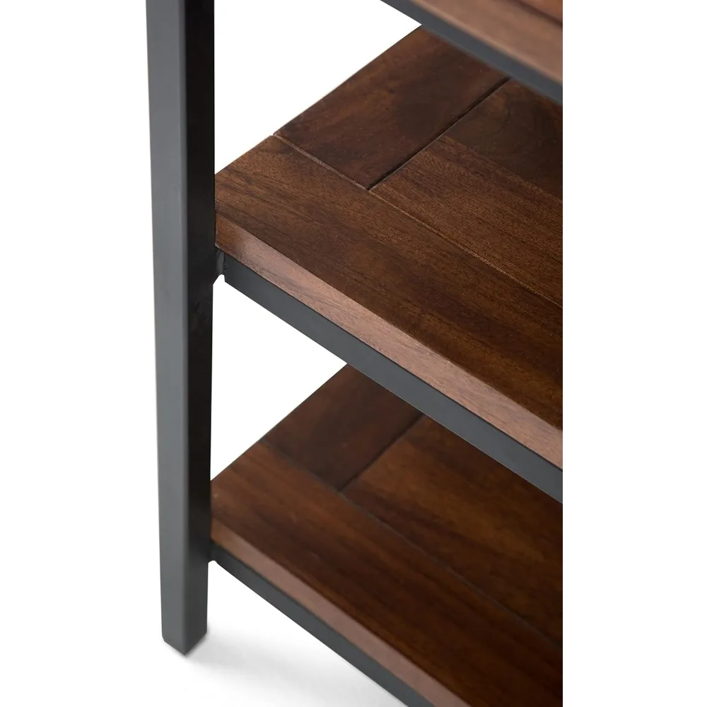 Skyler SOLID MANGO WOOD 60 Inch Wide Industrial TV Media Stand in Dark Cognac Brown for TVs up to 65 Inches