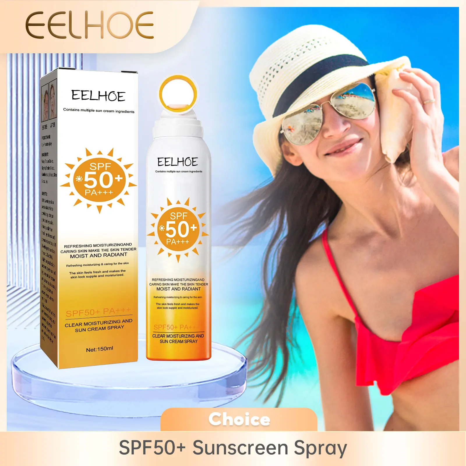 EELHOE Anti UV Sunscreen Spray SPF 50 Anti Sunburn Isolation Sunscreen Moisturizer Sunblock Protection Body Spray Suncreen 150ml