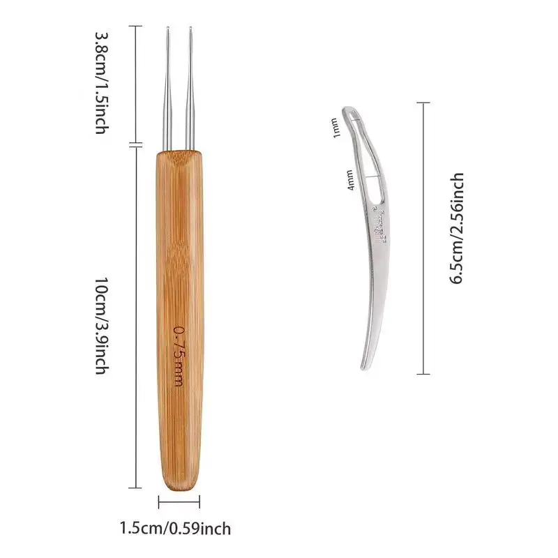 0.5/0.75MM needle crochet hooks set Bamboo handle hair braiding tools dreadlocks hair crocheting needles 6 pieces crochet hooks