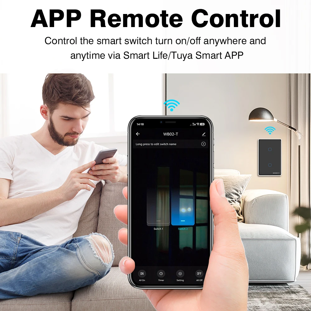 Tuya WiFi Smart Touch Switch Touch Panel US Light Switch Wall Switch With RF433 Voice Control With Alexa Google Home SmartThings