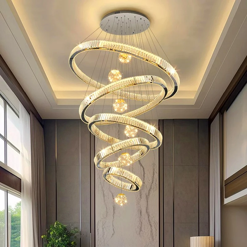 Modern Crystal Chandelier Lustre Stair Pendant Lights Duplex Architecture Living Room Pendant Lights Home Decoration Lighting 6