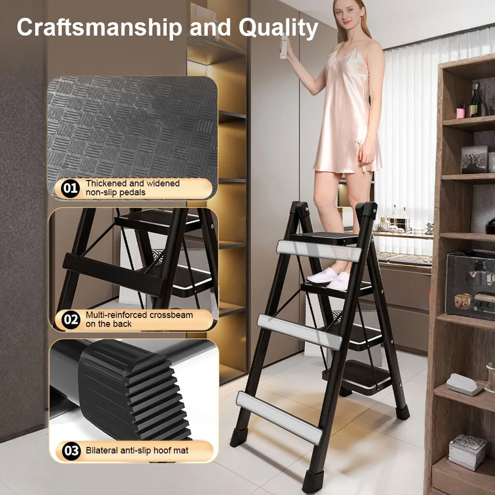 3 Step Foldable Heavy Duty Stepladder Household Anti-Slip Step Stool (Black)