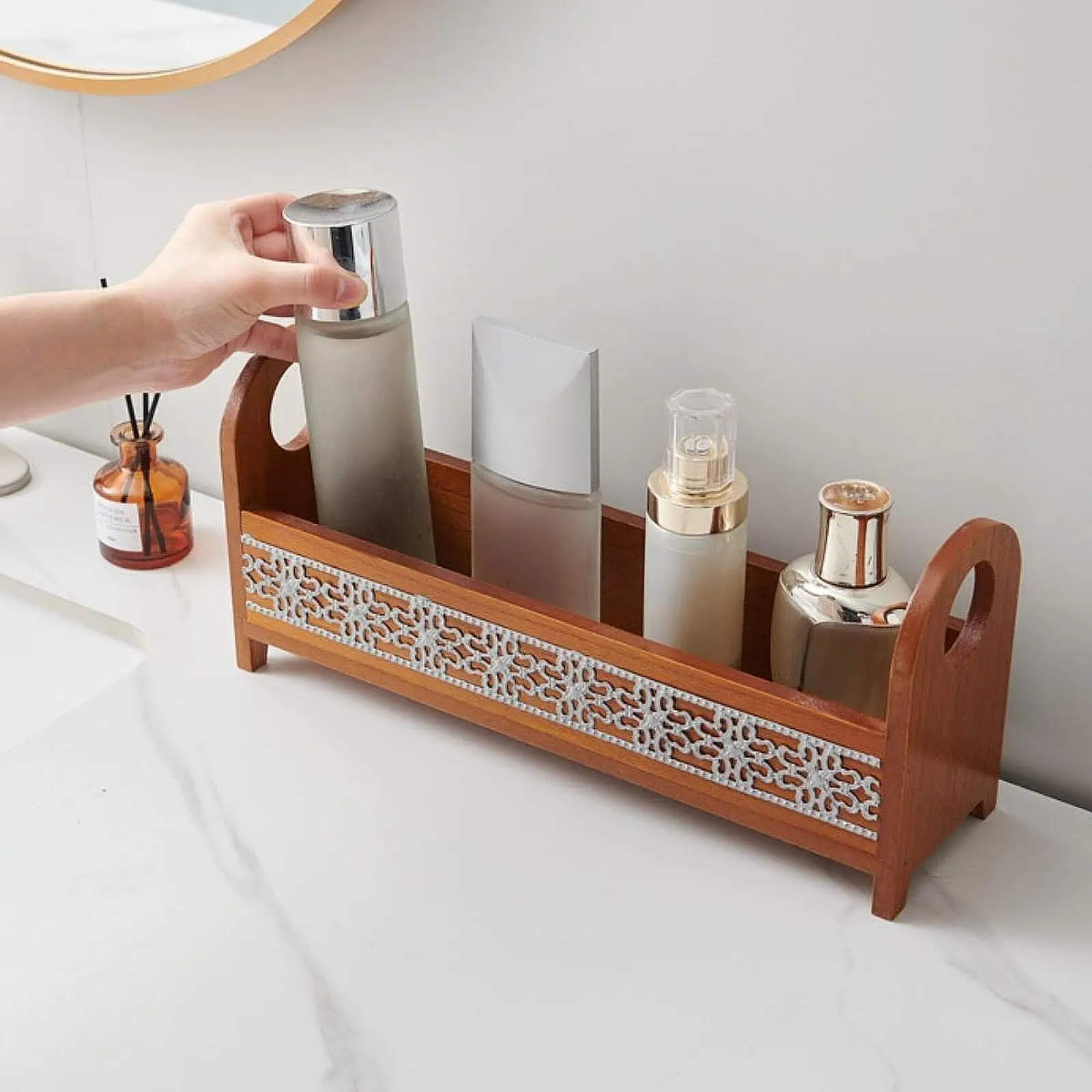 Vanity Tray Versatile with Handle Bathroom Accessories Storage Basket for Bedroom Skincare Products Vanity Toiletries Bathroom Vanity Tray Versatile with Handle Bathroom Accessories Storage Basket for Bedroom Skincare Products Vanity Toiletries Bathroom