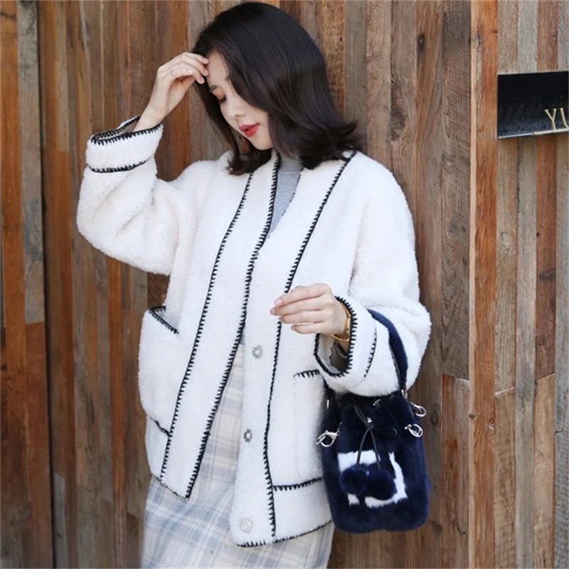 Fashion Women's Fur Bag High Quality Natural Mink Fur Round Bucket Bag Drawstring Closed Winter Shoulder Fur Bag