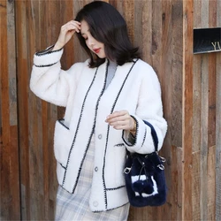 Fashion Women's Fur Bag High Quality Natural Mink Fur Round Bucket Bag Drawstring Closed Winter Shoulder Fur Bag