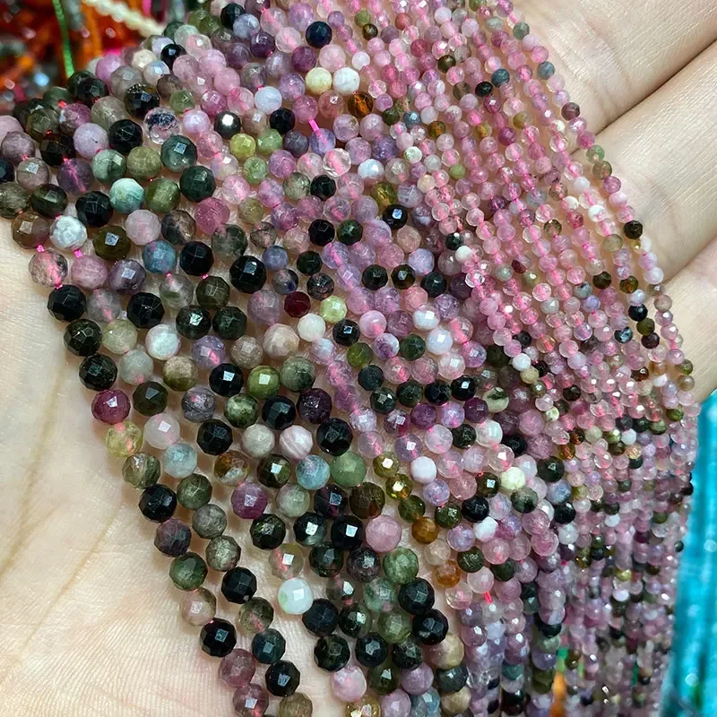 Natural Stone Beads Natural Stone Jasper Lapis Apatite Tourmaline Garnet Jade Faceted Round Beads For Jewelry Making DIY Bracelet Necklace 2/3/4MM