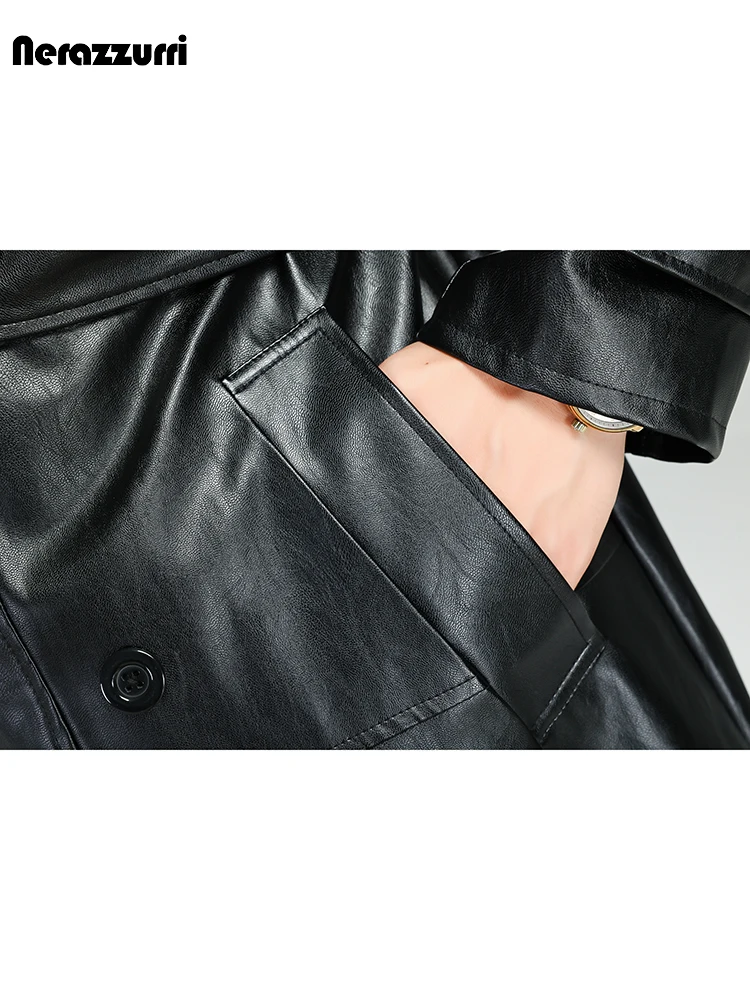 Nerazzurri-メンズパンクスタイルロングPUレザートレンチコート