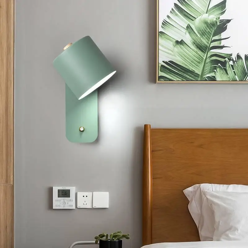 

Nordic Bedside Lamp Bedroom Wall Lamp Room Bed Front Eye Protection Can Be Rotated with Switch Reading Lamp New Macaron