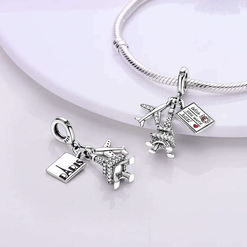 Abalorios De Plata Ley 925 con flores, balones De fútbol, aviones, Series De viaje, con Pandora originales, fabricación De DIY|Amuletos| - AliExpress