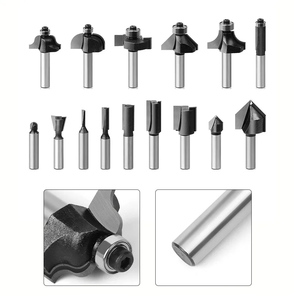 

15Pcs 8mm Shank Woodworking Router Bits Set Milling Cutter For Trimming Engraving Tungsten Carbide Power Tool Accessories