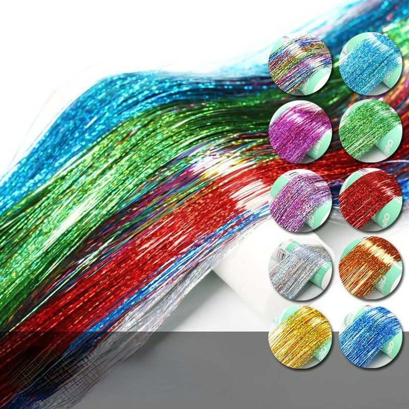 Shiny Hair Tinsel Rainbow Silk Hair Extensions Dazzles Women Hippie For