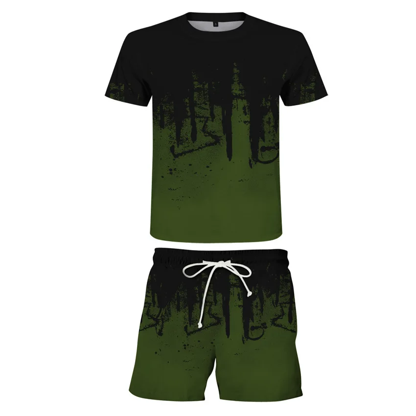 Quick Dry Casual Men's Two-piece Sports Street Fashion Quick Dry Summer Men's Short Sleeve Shorts Two-piece Set t-shirt Clothing