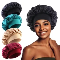 Satin Wide Brim Nightcap Shower Caps Silk Bonnet Elastic Soft Band Styling Cap Soft Silk Sleep Cap Bathroom Products 1