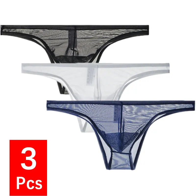 3Pcs/lot Men's Sexy See Through Briefs Mesh Sheer Transparent Seamless Panties Underwear Low-Rise Ultra-Thin Male Underpants