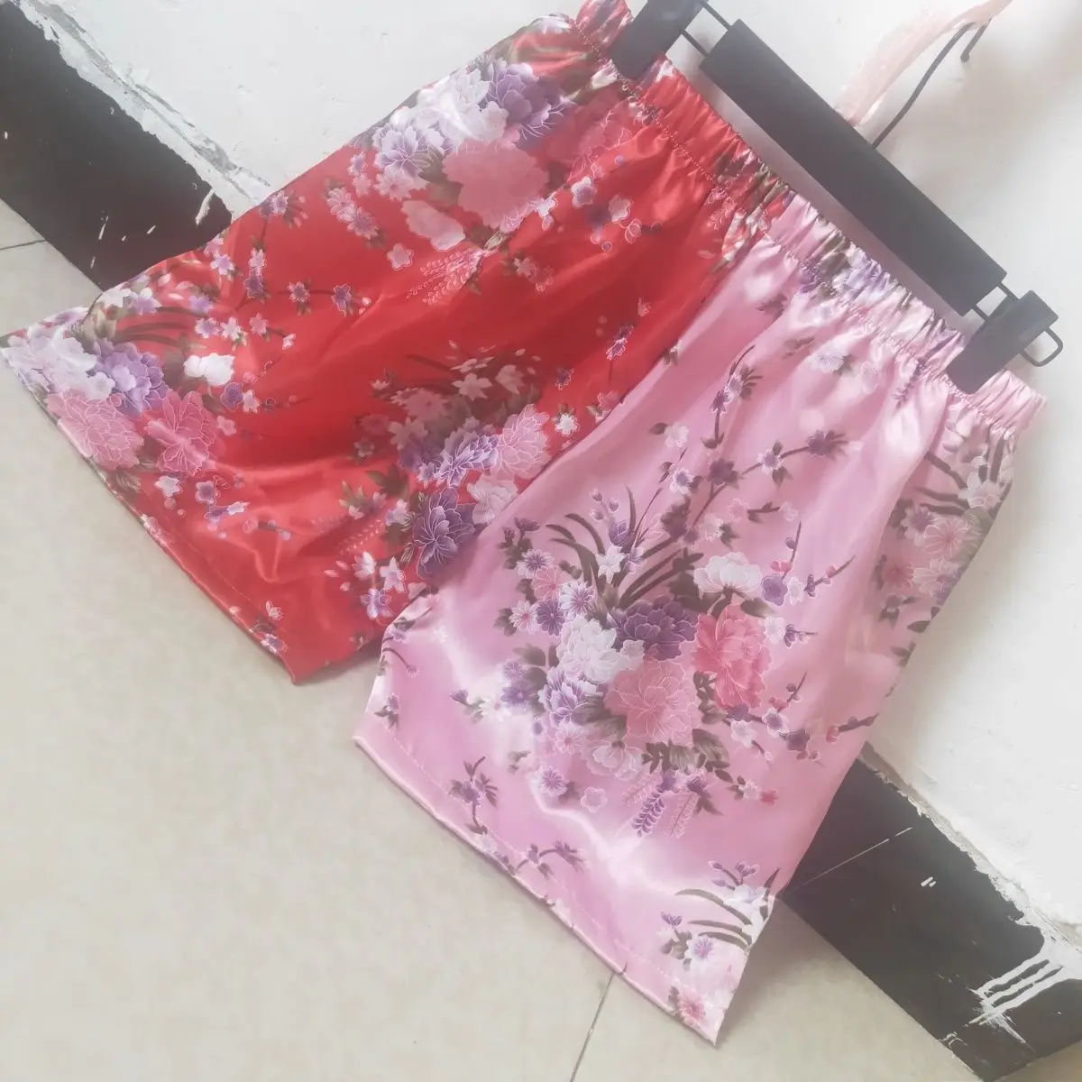 Summer Glossy Floral Print Satin Women Shorts Home Thin Plus Size Casual Sleeping Bottoms