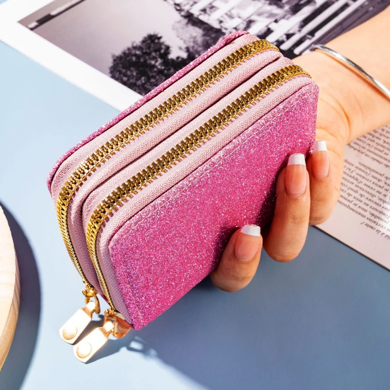 

Double Zipper Organ Card Bag Full Sky Star Flash Card Set Multi Cards Wallet Women Fashion ID Credit Card Holder Badge Holder