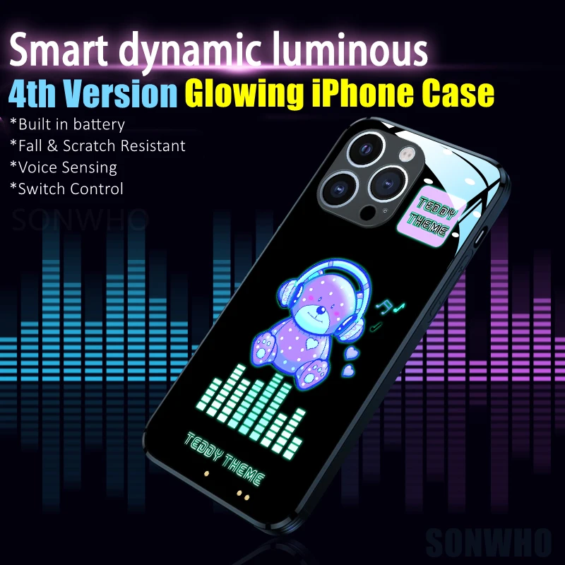 

4th Version Rechargeable LED Light Source Shiny Luminous Phone Case for iPhone 11 12 13 14 Plus Pro Max Cool Fashion Accessories