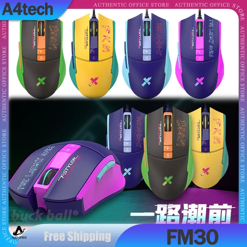 

A4tech FM30 Gaming Mouse 6200CPI Wired Mouse Long Playtime RGB Backlit Lightweight Portable Mouse FPS Esports Gamer Mice Gifts